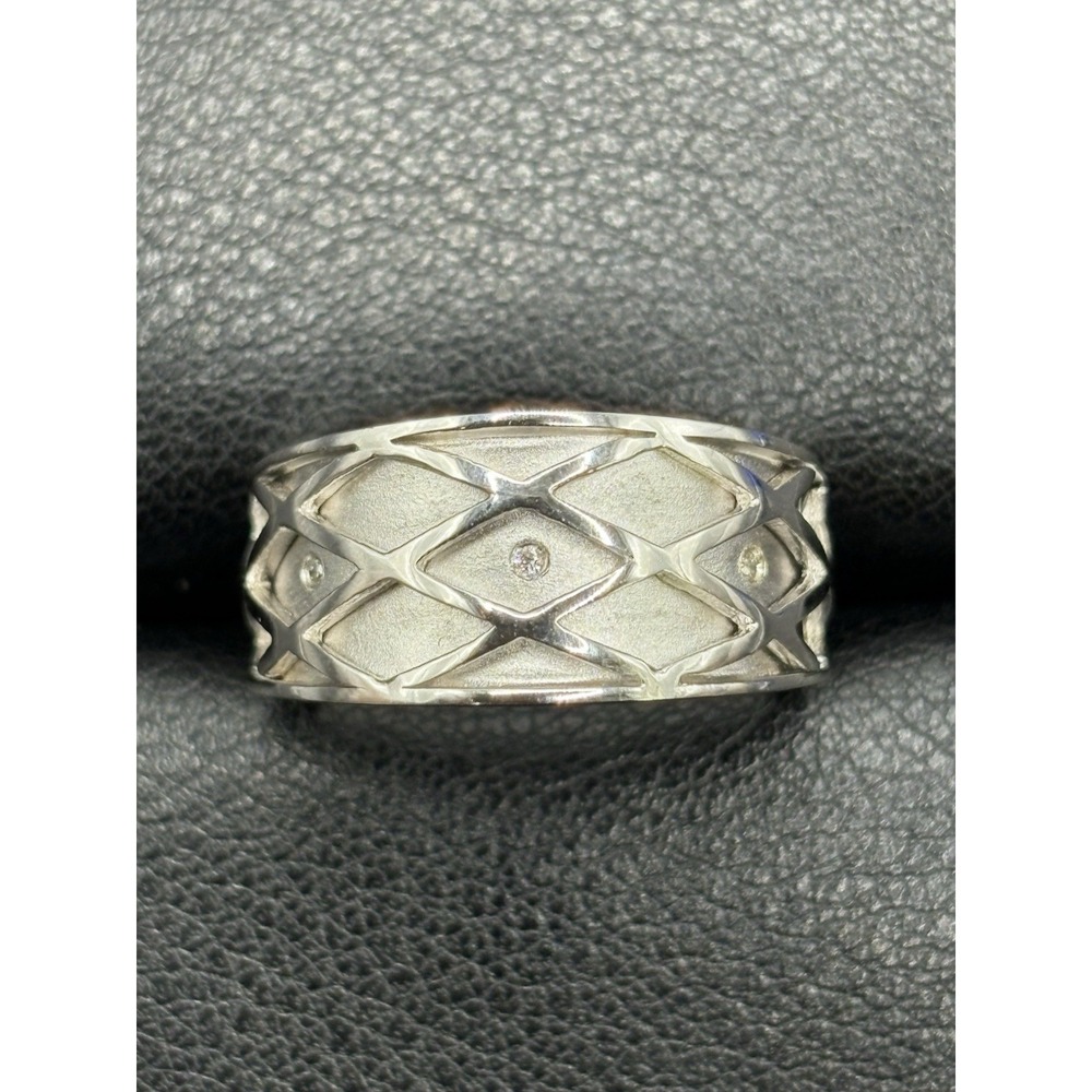 New Condition Sterling Silver Genuine Diamond Ring Modernist 6Gr Size 7.25 G14